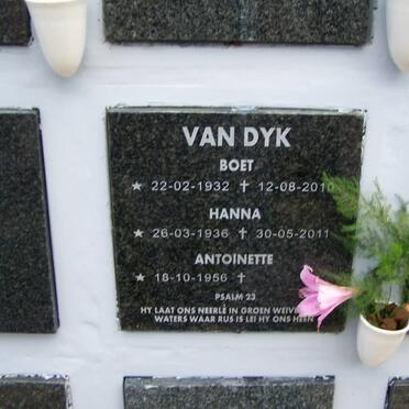 DYK Boet, van 1932-2010 &amp; Hanna 1936-2011 :: VAN DYK Antoinette 1956-