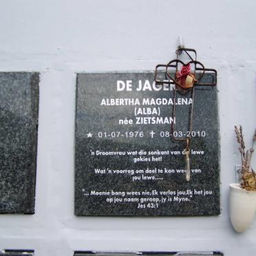 JAGER Albertha Magdalena nee ZIETSMAN, de 1976-2010