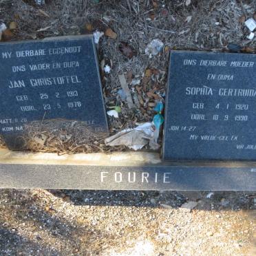 FOURIE Jan Christoffel 1913-1978 &amp; Sophia Gertruida 1920-1990