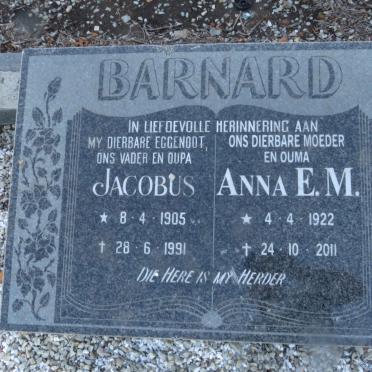 BARNARD Jacobus 1905-1991 &amp; Anna E.M. 1922-2011