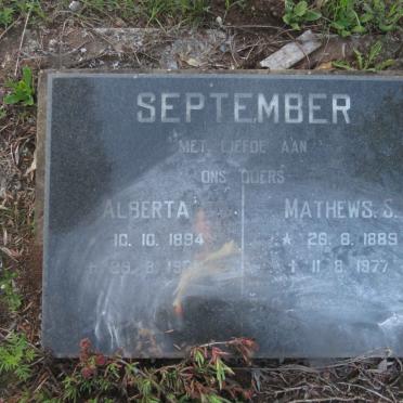 SEPTEMBER Mathews S. 1889-1977 &amp; Alberta 1894-19??