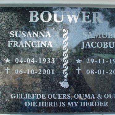 BOUWER Sameul Jacobus 1936-2010 &amp; Susanna Francina 1933-2001