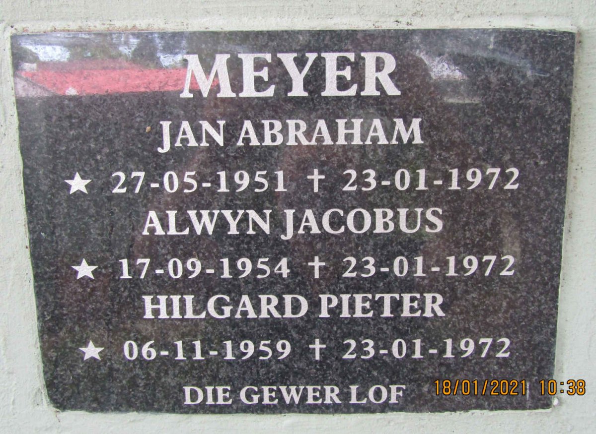 MEYER Jan Abraham 1951-1972 :: MEYER Alwyn Jacobus 1954-1872 :: MEYER Hilgard Pieter 1959-1972