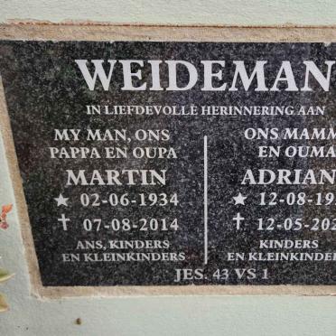 WEIDEMAN Martin 1934-2014 & Adriana 1935-2023