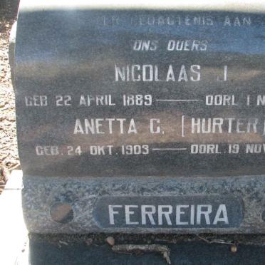 FERREIRA Nicolaas J. 1889-1961 &amp; Anetta C. HURTER 1903-1931