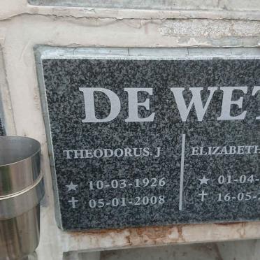 WET Theodorus J., de 1926-2008 &amp; Elizabeth M.M. 1938-2019