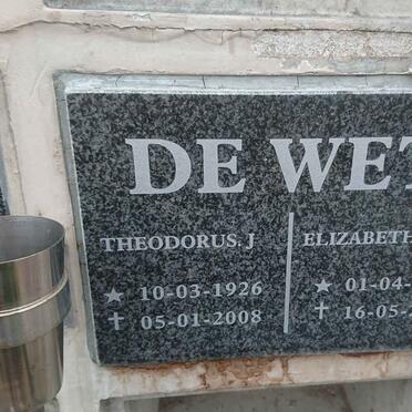 WET Theodorus J., de 1926-2008 &amp; Elizabeth M.M. 1938-2019