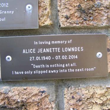 LOWNDES Alice Jeanette 1940-2014