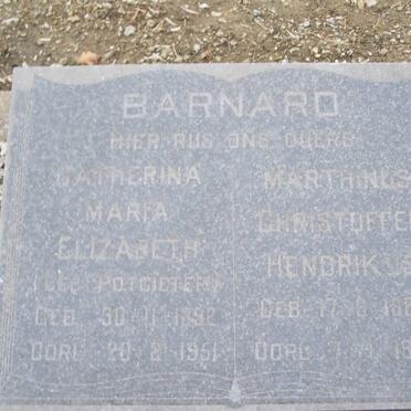 BARNARD Marthinus Christoffel Hendrikus 1887-1955 &amp; Catherina Maria Elizabeth POTGIETER 1892-1951