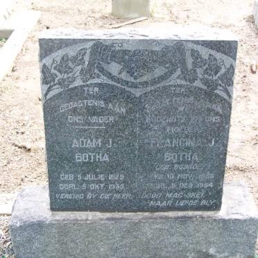 BOTHA Adam J. 1879-1955 &amp; Francina J. BOSHOFF 1886-1954