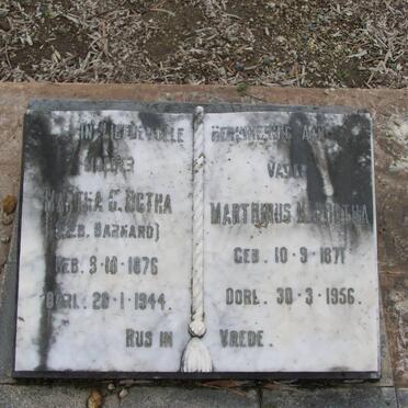 BOTHA Marthinus M.C. 1871-1956 &amp; Martha C. BARNARD 1876-1944