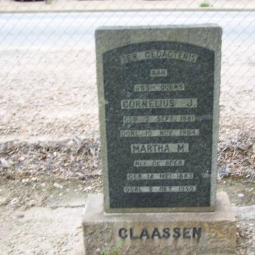 CLAASSEN Cornelius J. 1881-1954 &amp; Martha M. DE BEER 1883-1959