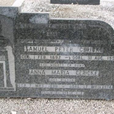 GERICKE Samuel Peter 1892-1953 &amp; Anna Maria WILSON 1890-1974