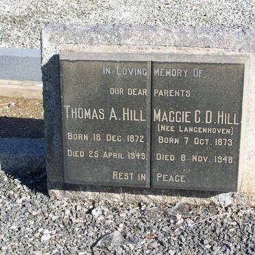HILL Thomas A. 1872-1949 &amp; Maggie C.D. LANGENHOVEN 1873-1948