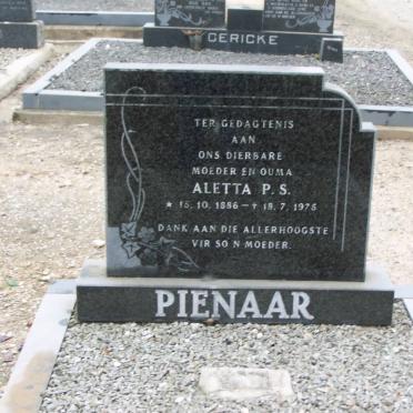 PIENAAR Aletta P.S. 1886-1975