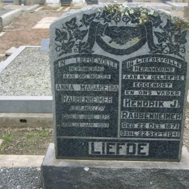 RAUBENHEIMER Hendrik J. 1871-1941 &amp; Anna Magarietha MULLER 1875-1953