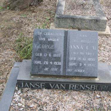 RENSBURG George, Janse van 1889-1938 &amp; Anna C.M. DU TOIT 1890-1970