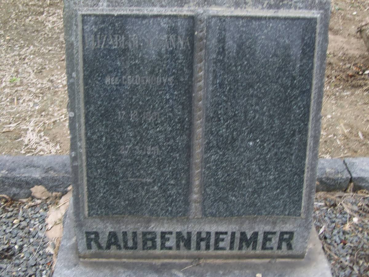 RAUBENHEIMER Elizabeth Johanna nee GELDENHUYS 1881-19?