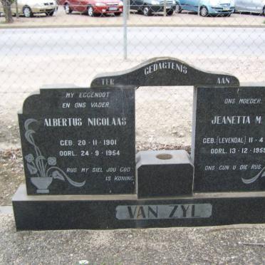 ZYL Albertus Nicolaas, van 1901-1954 &amp; Jeanetta M.P. LEVENDAL 1908-1959