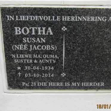 BOTHA Susan nee JACOBS 1934-2014