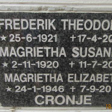 CRONJE Frederik Theodoris 1921-2000 :: CRONJE Magrietha Susanna 1920-2001 :: CRONJE Magrietha Elizabeth 1946-2014