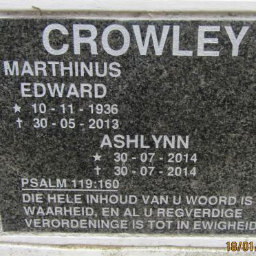 CROWLEY Marthinus Edward 1936-2013 :: CROWLEY Ashlynn 2014-2014