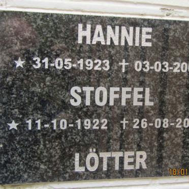 LÖTTER Stoffel 1922-2009 &amp; Hannie 1923-2007