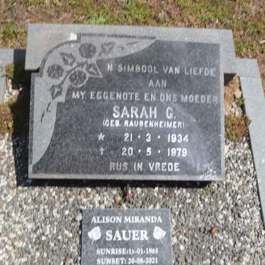 SAUER Sarah G. nee RAUBENHEIMER 1934-1979