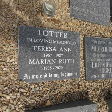 LOTTER Teresa Ann 1967-1987 :: LOTTER Marian Ruth 1935-2020 :: RIEGELS Mildred 1908-1995 :: HOCKLEY Eileen 1913-2002 