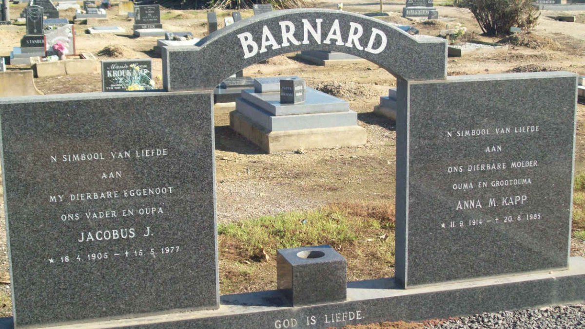 BARNARD Jacobus J. 1905-1977 &amp; Anna M. KAPP 1914-1985