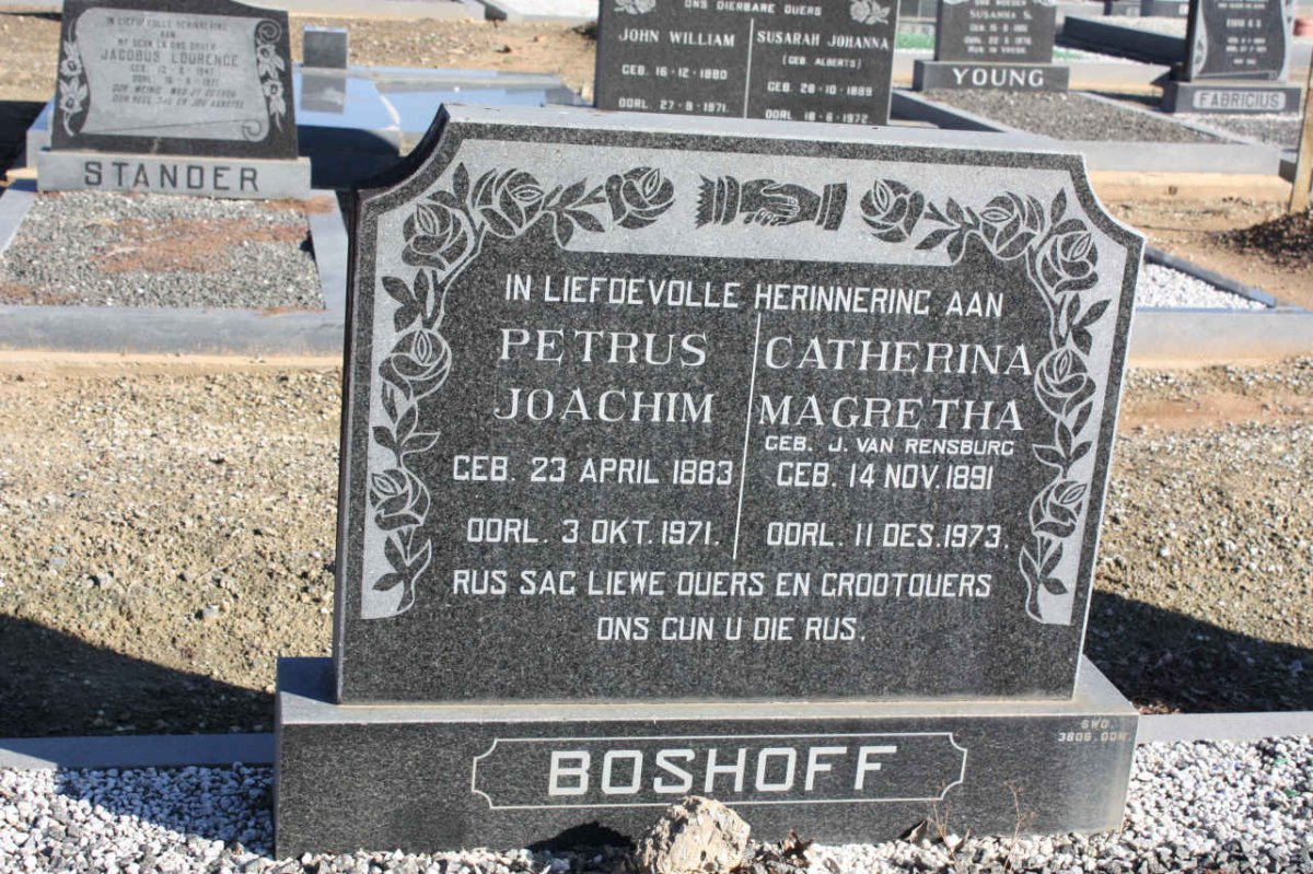 BOSHOFF Petrus Joachim 1883-1971 &amp; Catherina Margretha J. VAN RENSBURG 1891-1973