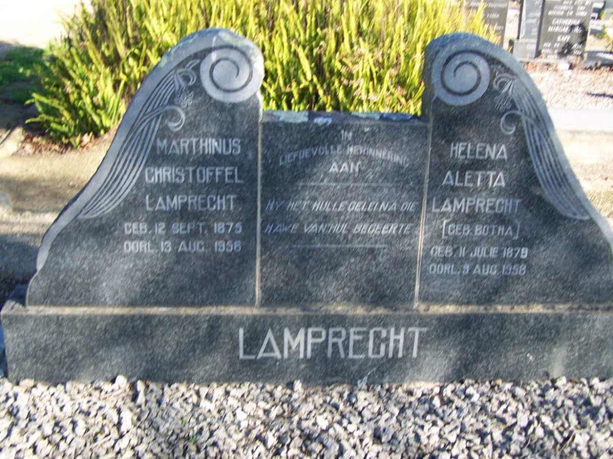 LAMPRECHT Martinus Christoffel 1875-1958  &amp; Helena Aletta BOTHA  1878-1958