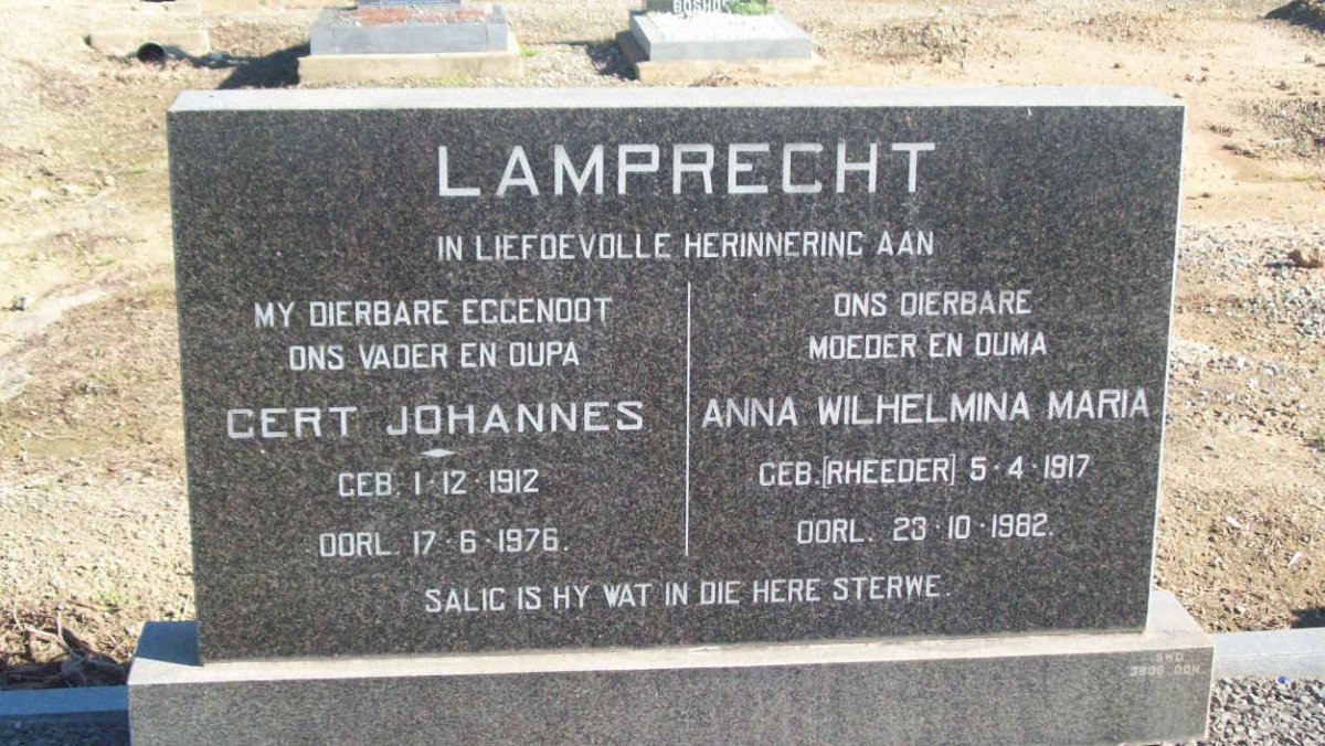 LAMPRECHT Gert Johannes 1912-1976 &amp; Anna Wilhelmina Maria RHEEDER 1917-1982