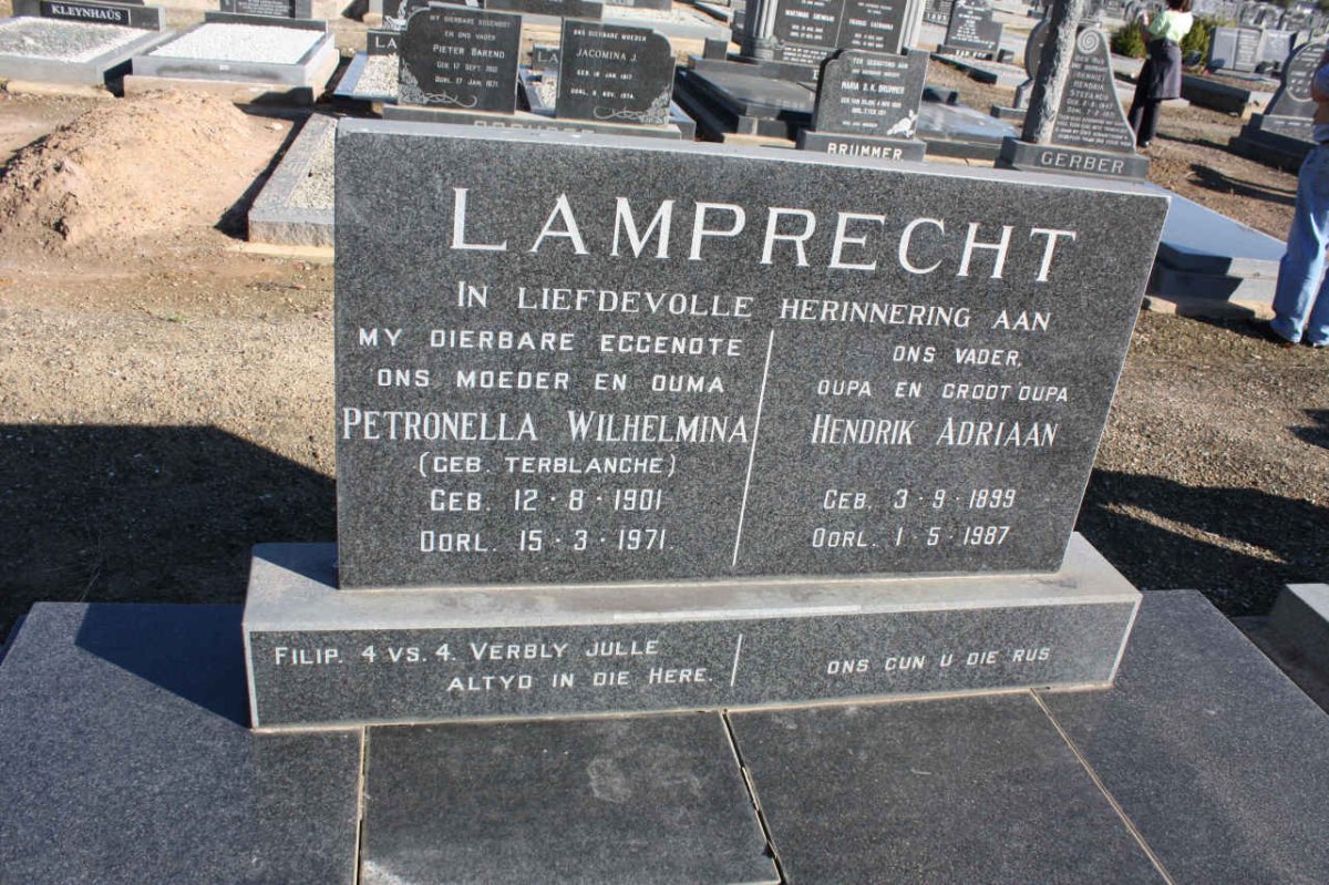 LAMPRECHT Hendrik Adriaan 1899-1987 &amp; Petronella Wilhelmina TERBLANCHE 1901-1971