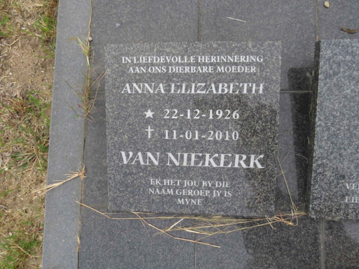 NIEKERK Anna Elizabeth, van 1926-2010