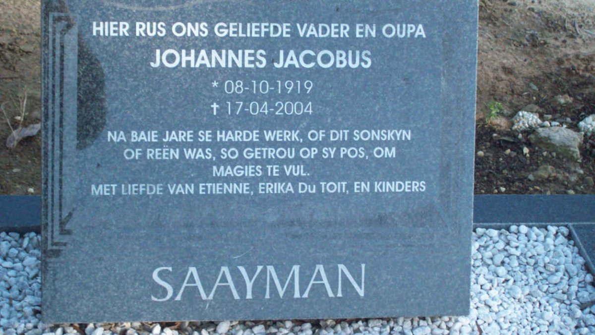 SAAYMAN Johannes Jacobus 1919-2004