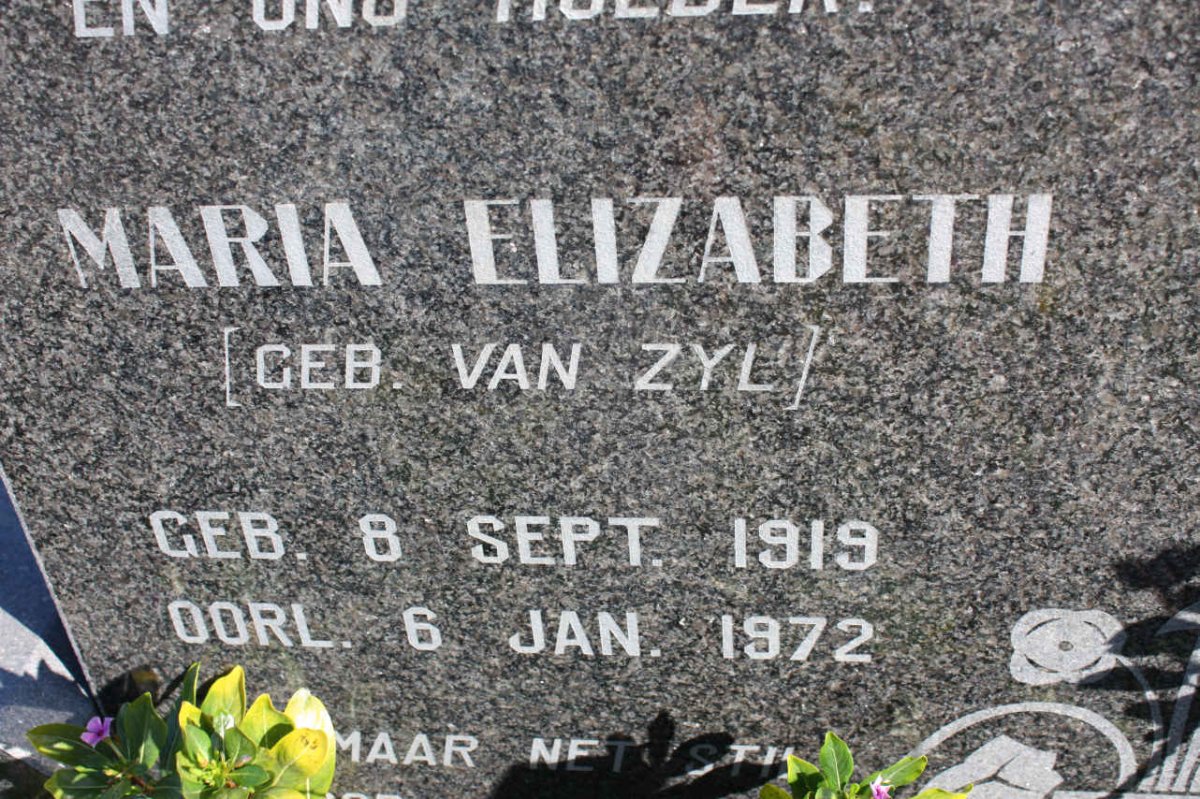 TONDER Maria Elizabeth, van nee VAN ZYL 1919-1972