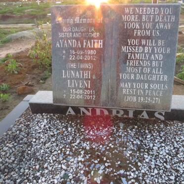 ANDRIAS Ayanda Faith 1980-2012 :: ANDRIAS Lunathi Liveni 2011-2012