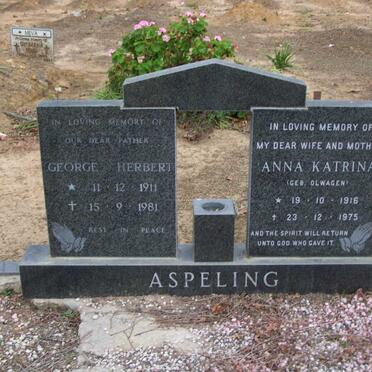 ASPELING George Herbert 1911-1981 &amp; Anna Katrina OLWAGEN 1916-1975