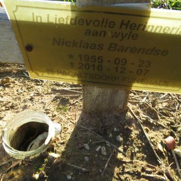 BARENDSE Nicklaas 1955-2016