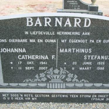 BARNARD Marthinus Stefanus 1926-1998 &amp; Johanna Catharina F. 1941-2007