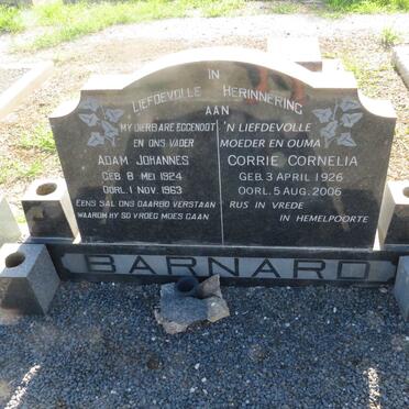 BARNARD Adam Johannes 1924-1963 & Corrie Cornelia 1926-2006 