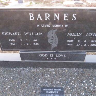 BARNES Richard William 1917-1969 & Molly Lovis 1927-2006 