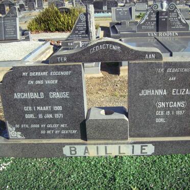 BAILLIE Archibald Crause 1900-1971 &amp; Johanna Elizabeth SNYGANS 1897-