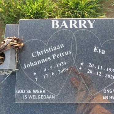 BARRY Christiaan Johannes Petrus 1934-2009 & Eva 1937-2020