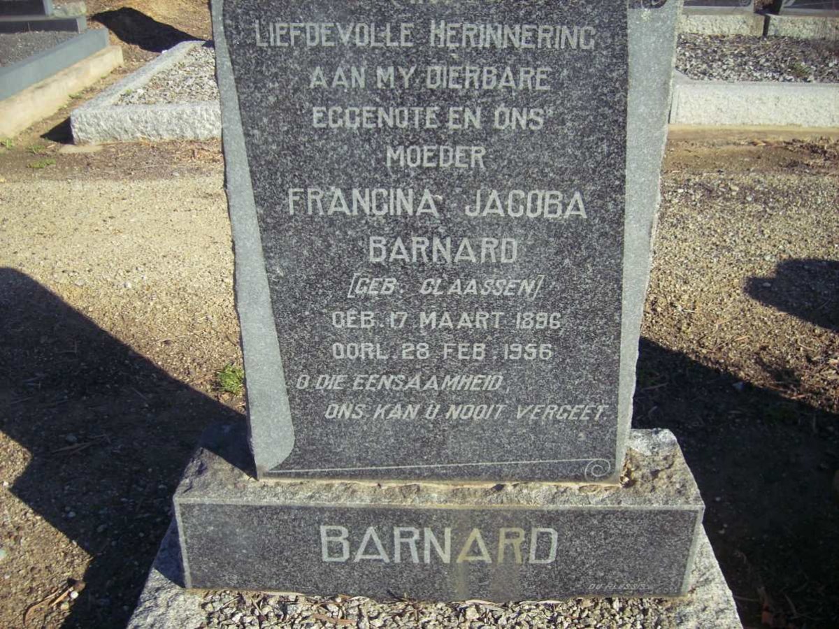 BARNARD Francina Jacoba nee CLAASSEN 1896-1956