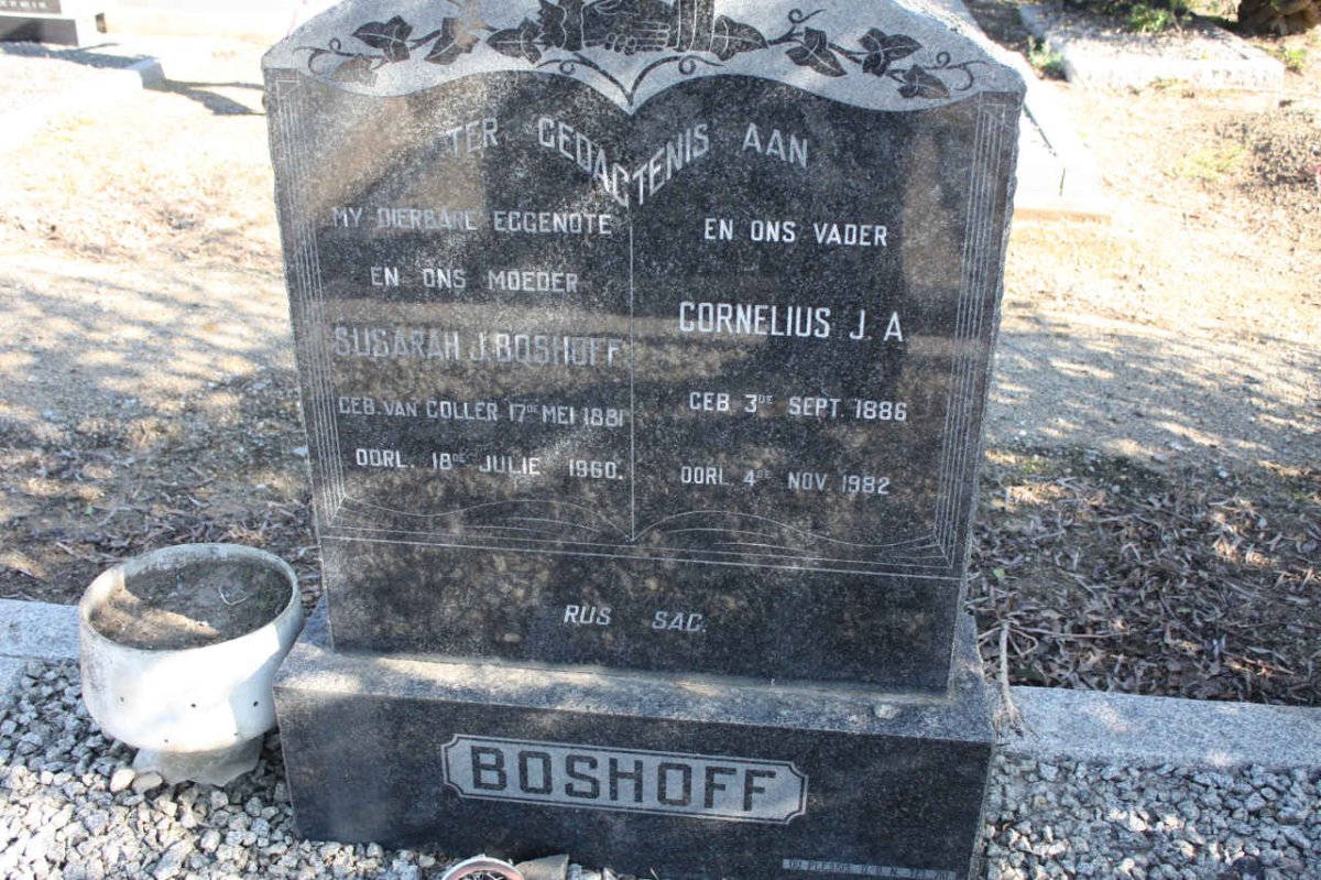 BOSHOFF Cornelius J.A. 1886-1982 &amp; Susarah J. VAN COLLER 1881-1960