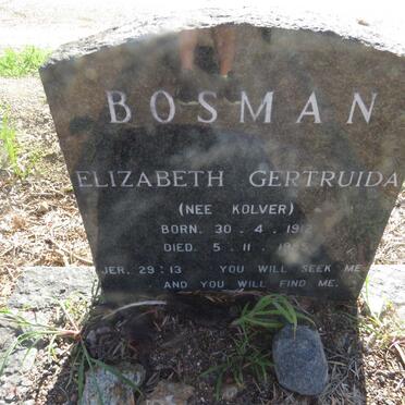 BOSMAN Elizabeth Gertruida nee KOLVER 1912-1985
