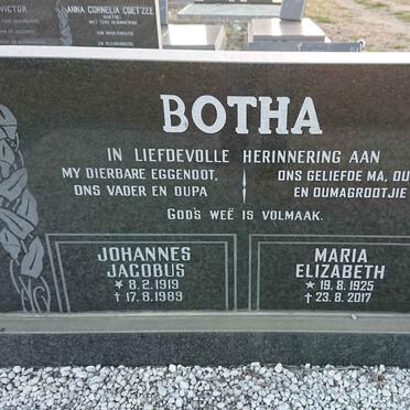 BOTHA Johannes Jacobus 1919-1989 & Maria Elizabeth 1925-2017