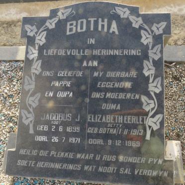 BOTHA Jacobus J. 1899-1971 &amp; Elizabeth Eerlet BOTHA 1913-1969
